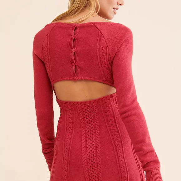 BNWT Free People Cableknit Mini Dress In Cranberry Size Small - Picture 4 of 8